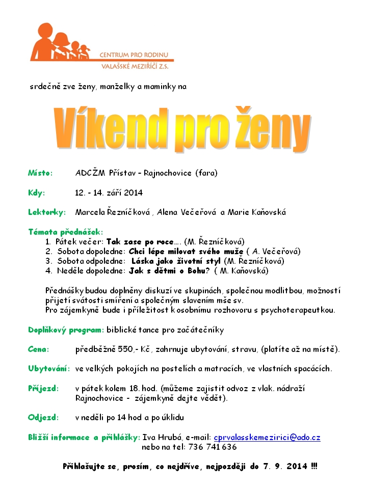 Pozvání na Víkend pro ženy - 12.-14. 9. 2014