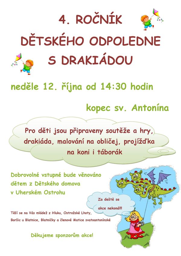 Chystejte si draky. V neděli 12. 10. bude na Antonínku drakiáda a dětské odpoledne!