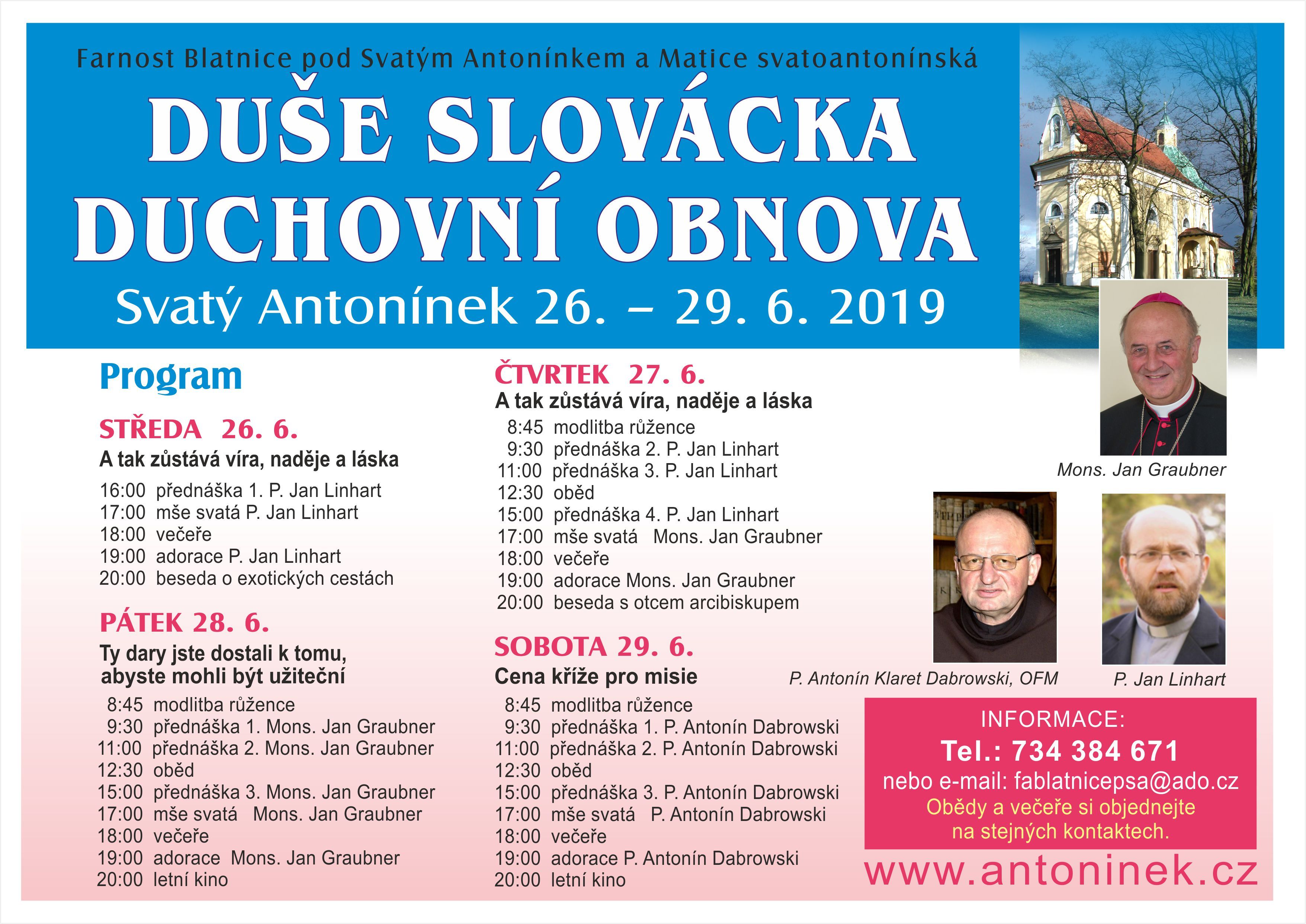 DUŠE SLOVÁCKA - DUCHOVNÍ OBNOVA NA ANTONÍNKU