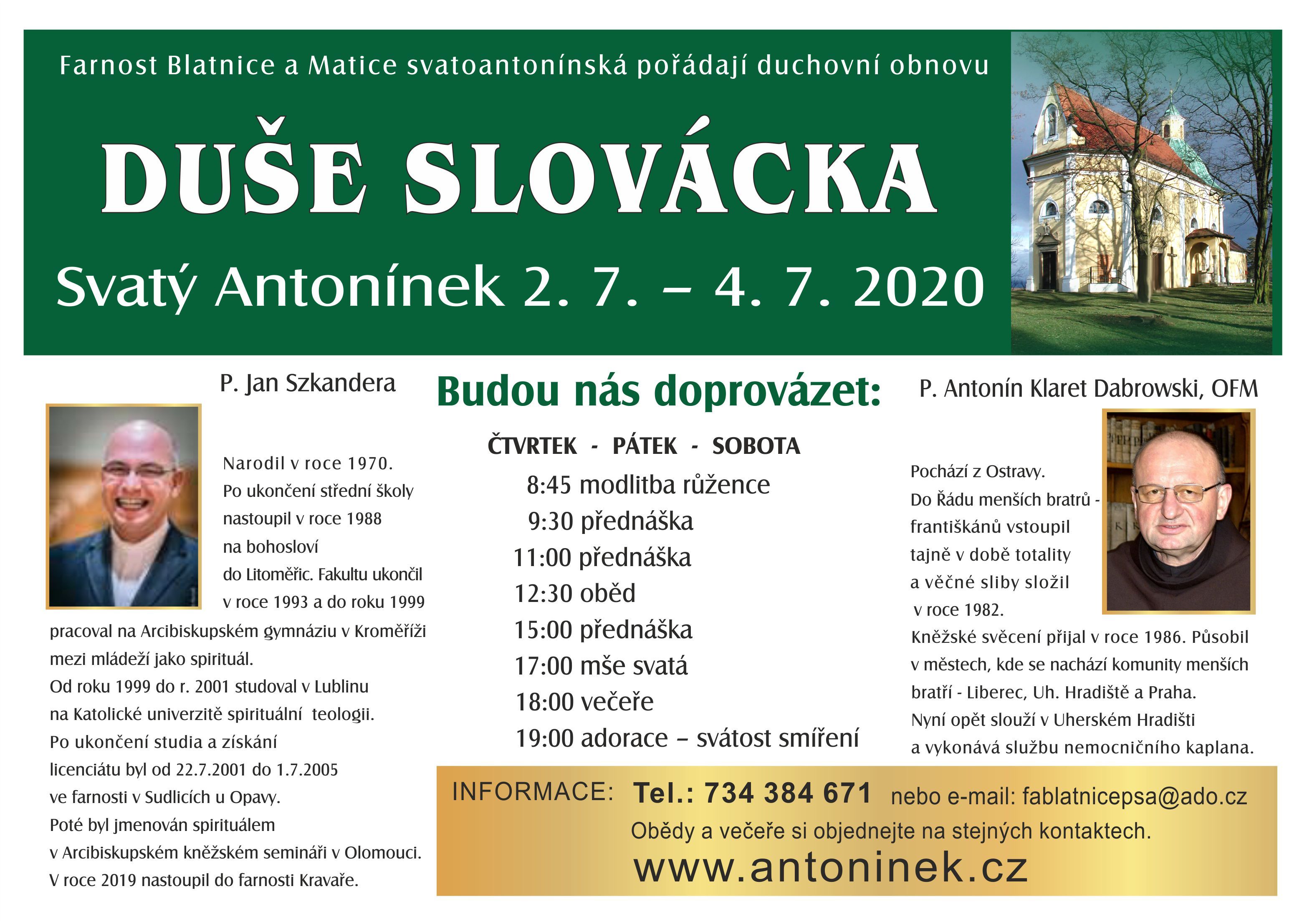 DUŠE SLOVÁCKA. Přijďte na Antonínek nabrat sílu do dalších dnů